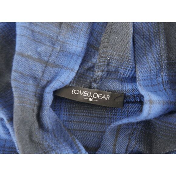 Plaid Knit Button-Accent Hooded button-down shirt M - Picture 5 of 9